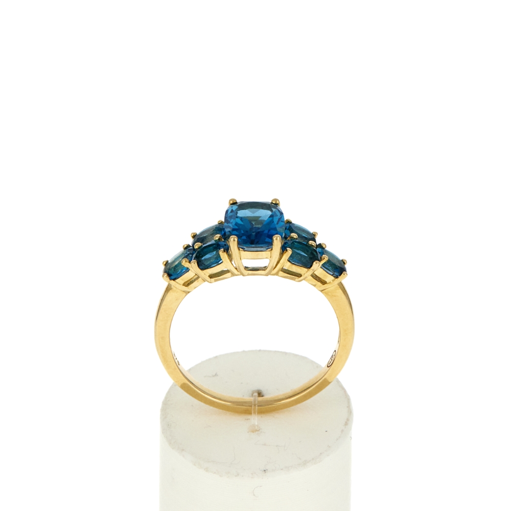 Bague or 375 jaune topazes bleues traitées ovales - vue 360