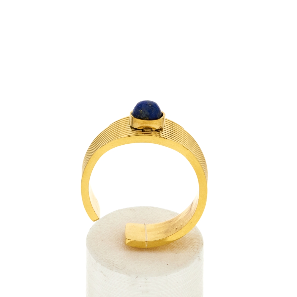 Bague acier doré ouverte lapis lazuli - vue 360