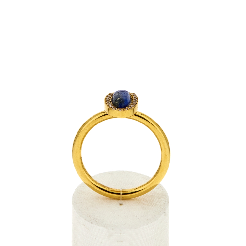 Bague acier doré lapis lazuli et zirconias - vue 360