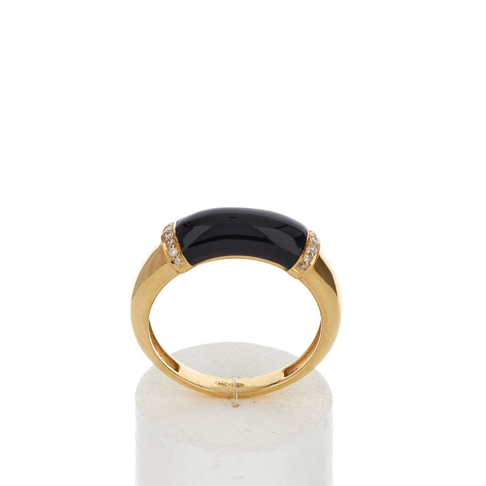 Bague or 375 jaune résine noire et zirconias - vue 360