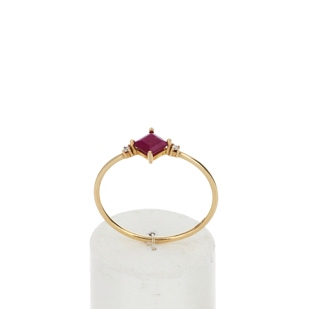 Bague or 375 jaune rubis et diamants - vue 360