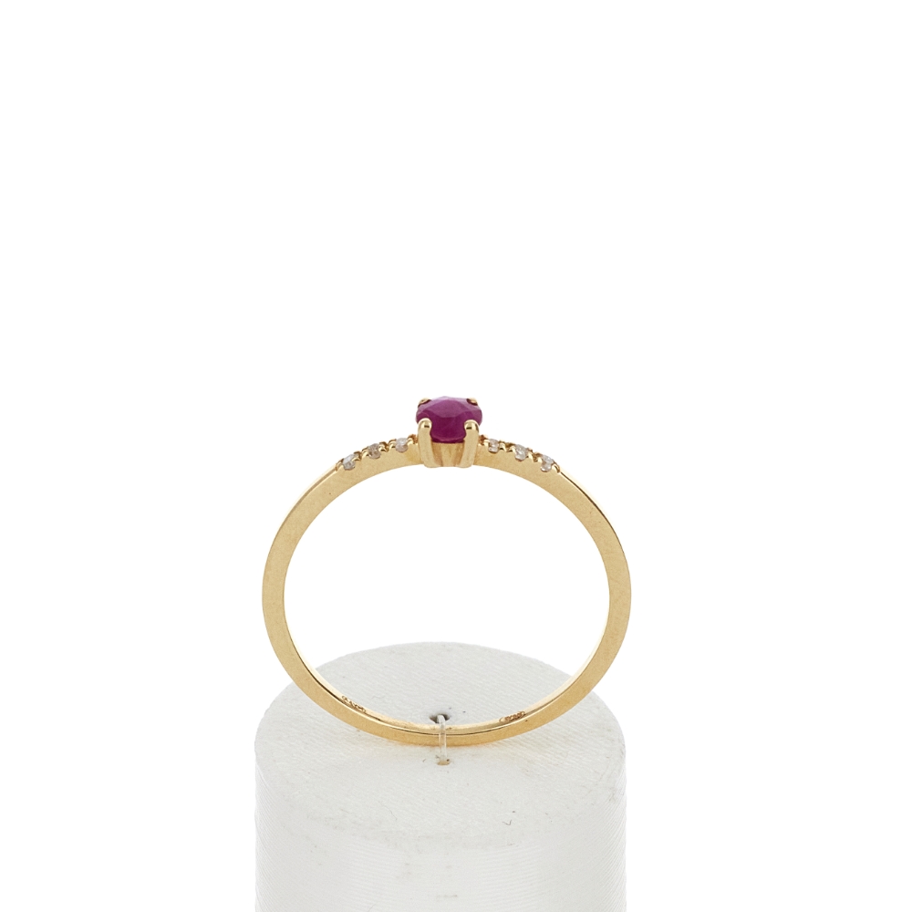 Bague or 375 jaune rubis et diamants - vue 360