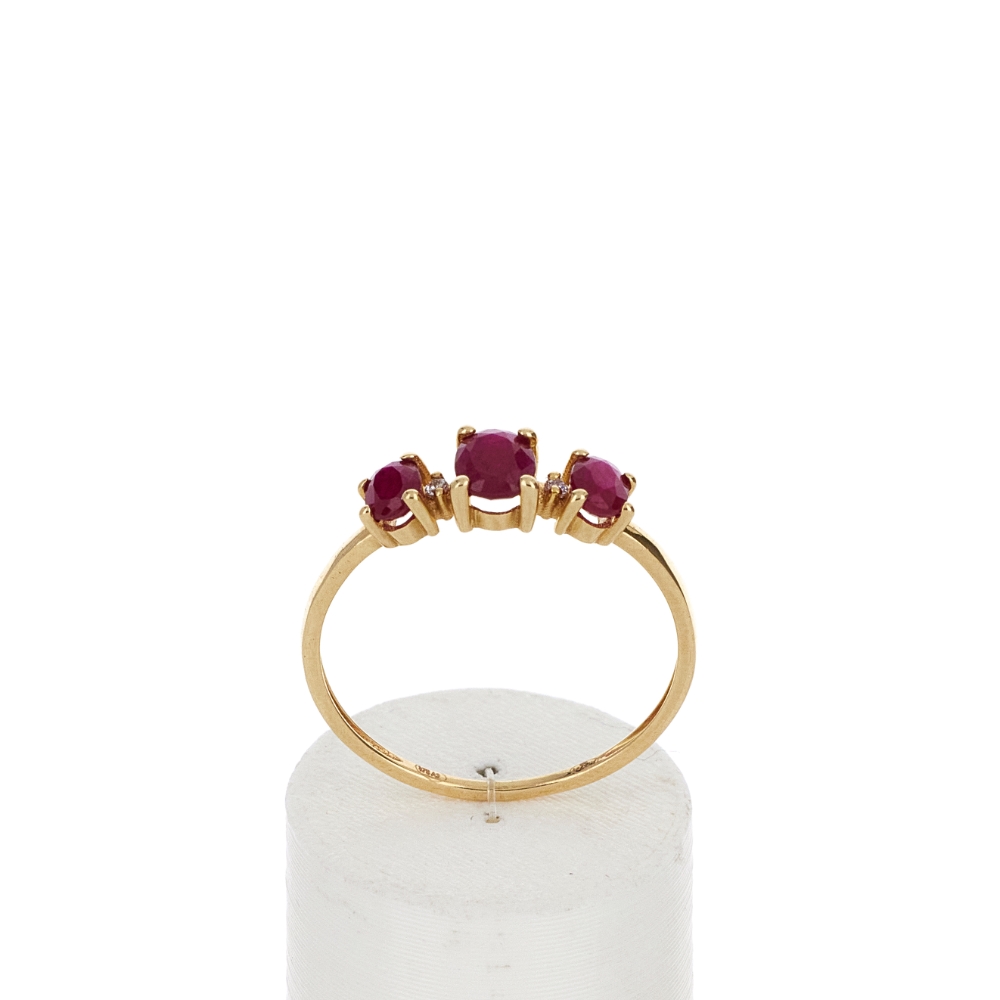 Bague or 375 jaune rubis et zirconias - vue 360