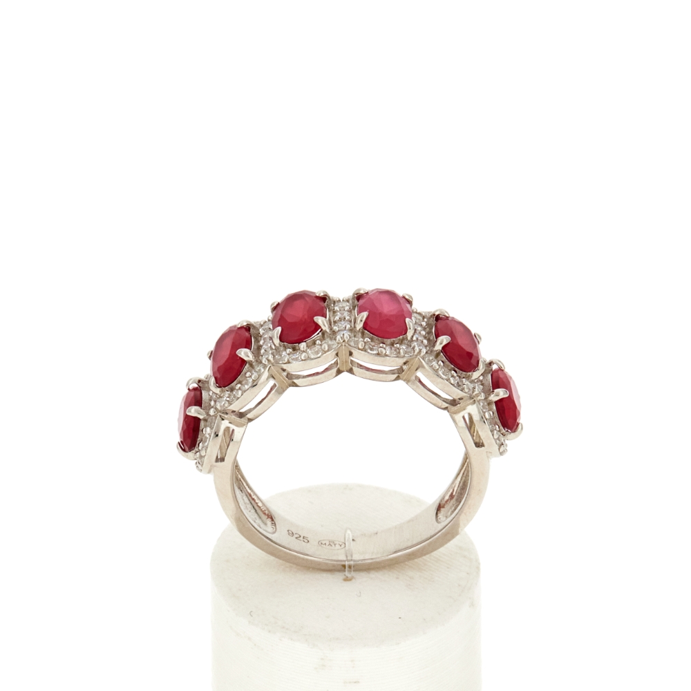 Bague argent 925 pierres synthétiques rouges et zirconias - vue 360