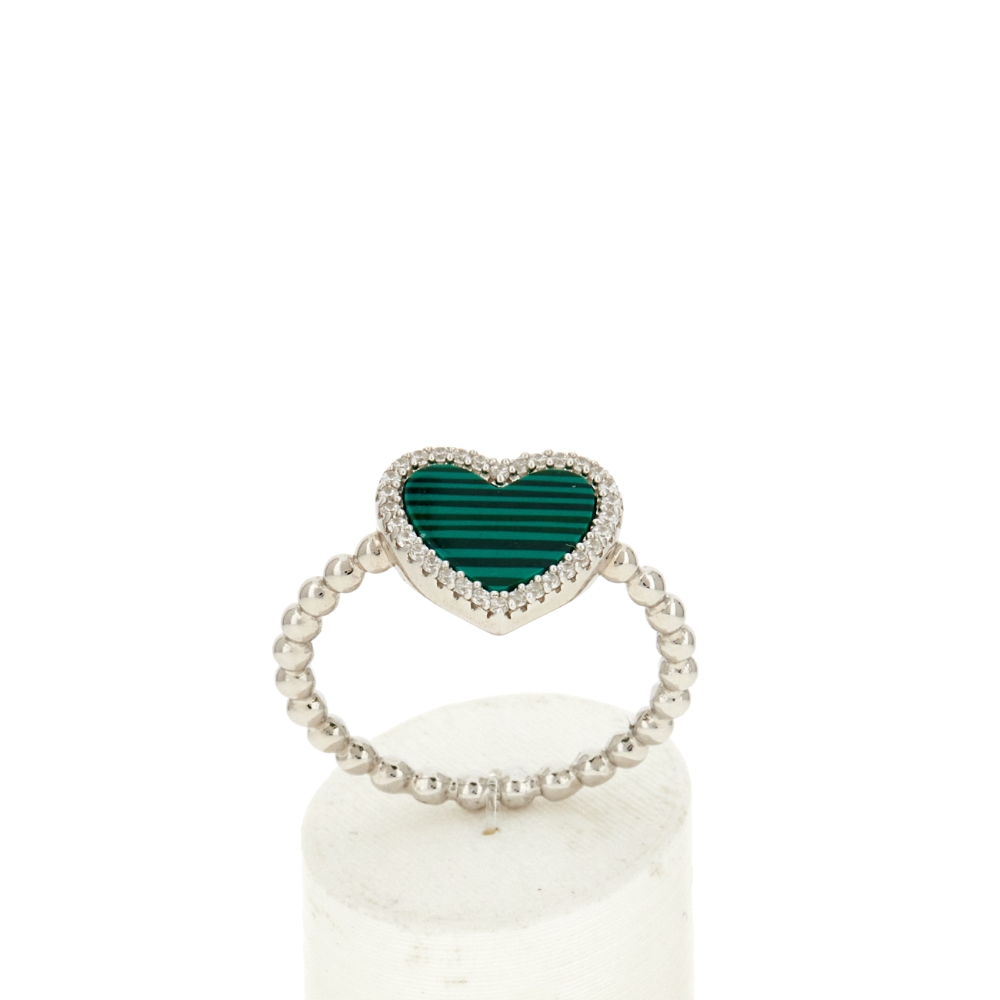 Bague argent 925 coeur malachites zirconias - vue 360