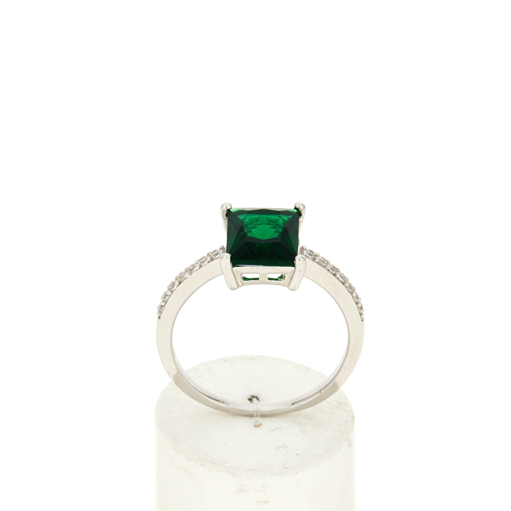 Bague argent 925 pierre synthétique verte et zirconias - vue 360