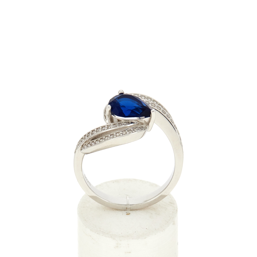 Bague argent 925 pierre synthétique bleue et zirconias - vue 360