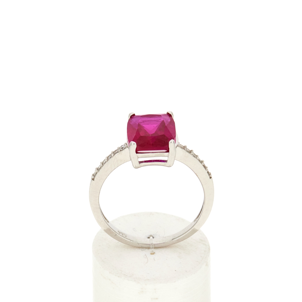 Bague argent 925 spinelle rouge et zirconias - vue 360