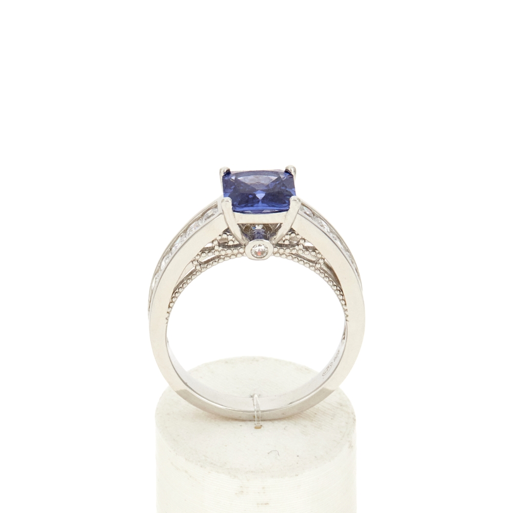 Bague argent 925 zirconias bleu et blanc - vue 360