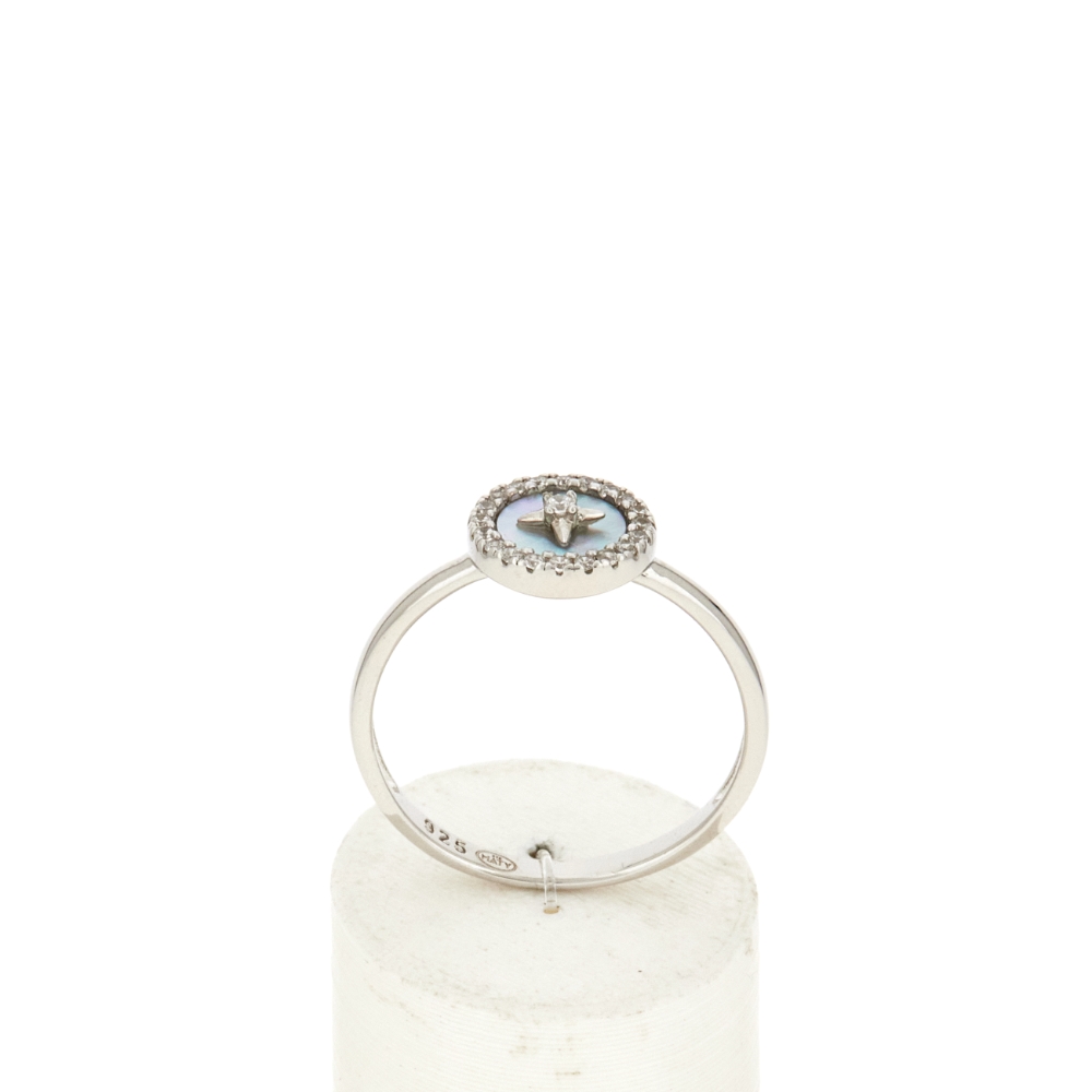 Bague argent 925 nacre et zirconias - vue 360