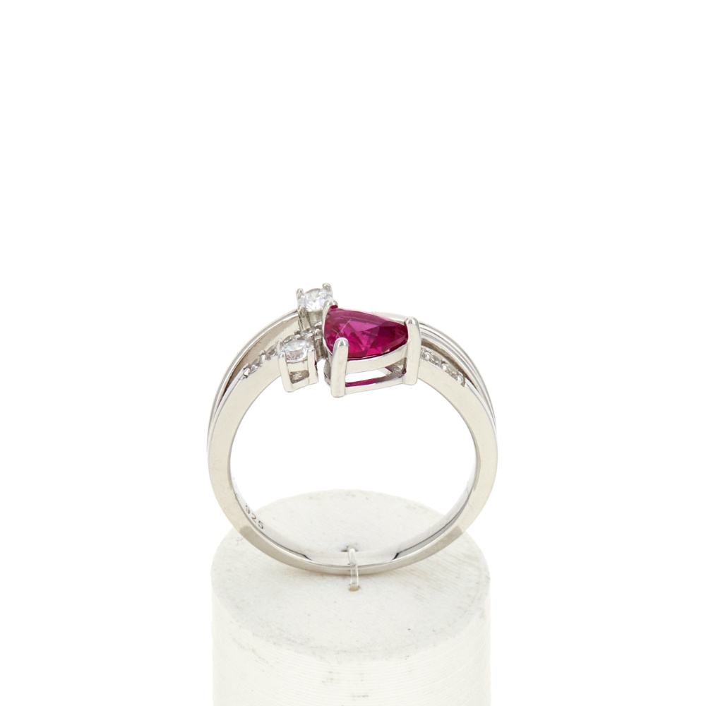 Bague argent 925 pierre synthétique rouge et zirconias - vue 360