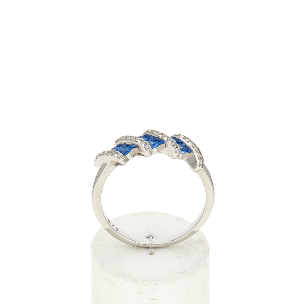 Bague argent 925 et zirconias bleu et blanc - vue 360