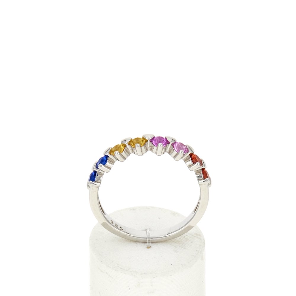 Bague argent 925 zirconias multicolores - vue 360