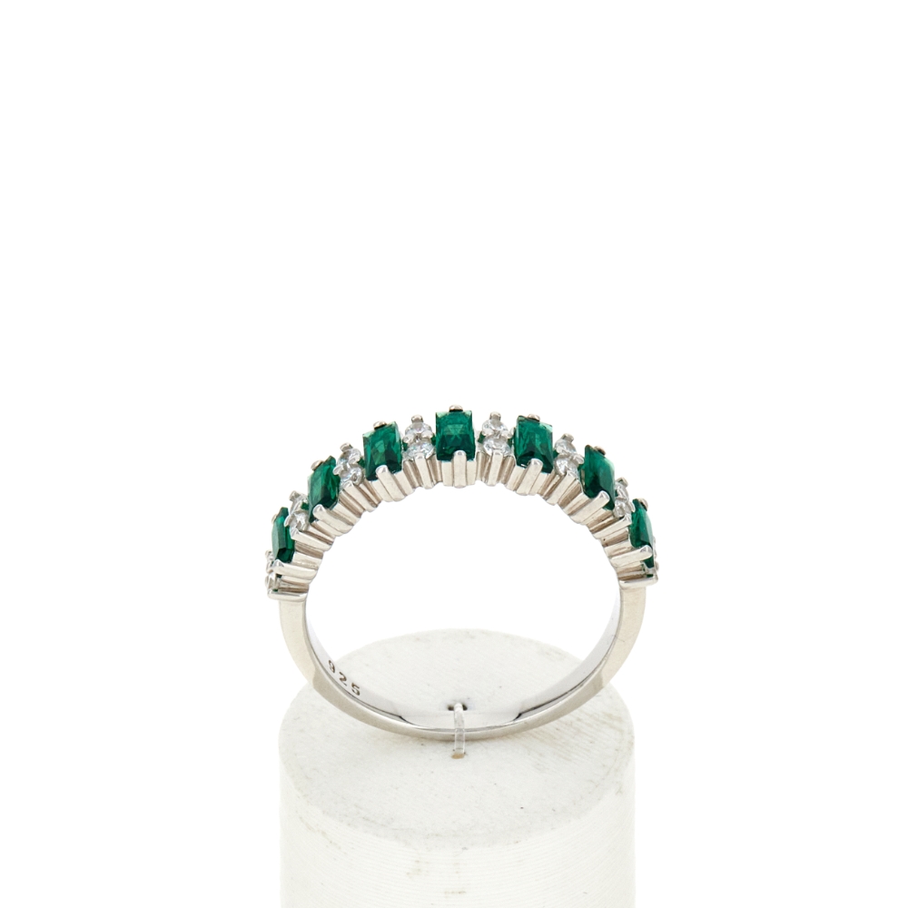 Bague argent 925 et zirconias vert et blanc - vue 360