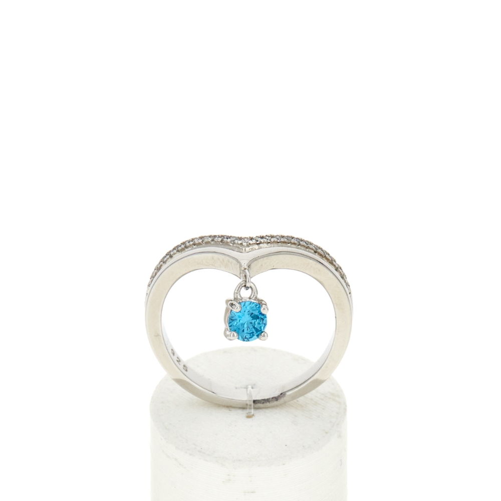 Bague argent 925 et zirconias bleu et blanc - vue 360