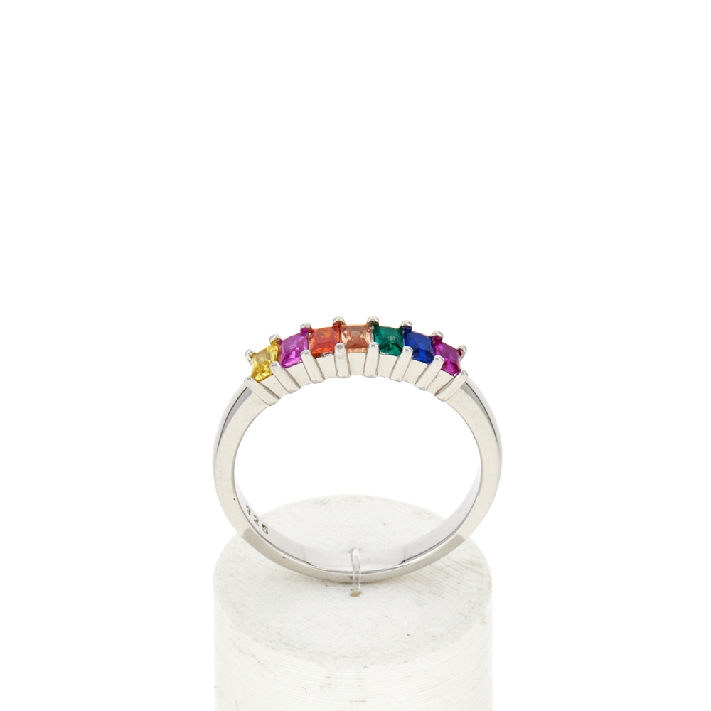 Bague argent 925 zirconias multicolores - vue 360