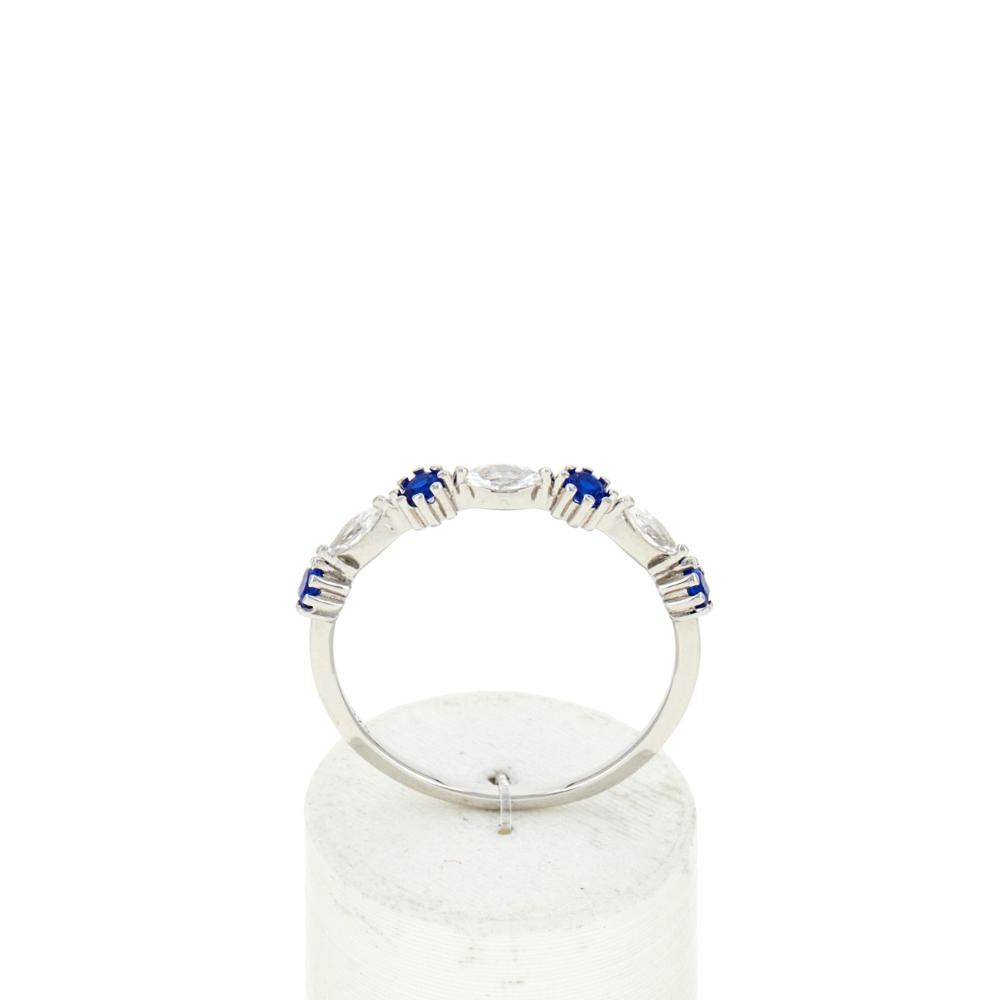 Bague argent 925 zirconias et spinelles bleues - vue 360