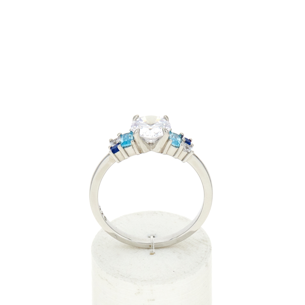 Bague argent 925 et zirconias bleu et blanc - vue 360