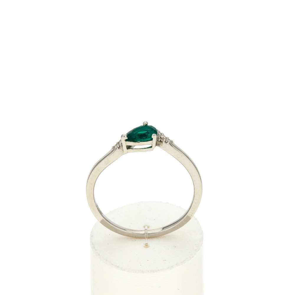 Bague argent 925 rhodié pierre synthétique verte et zirconias - vue 360