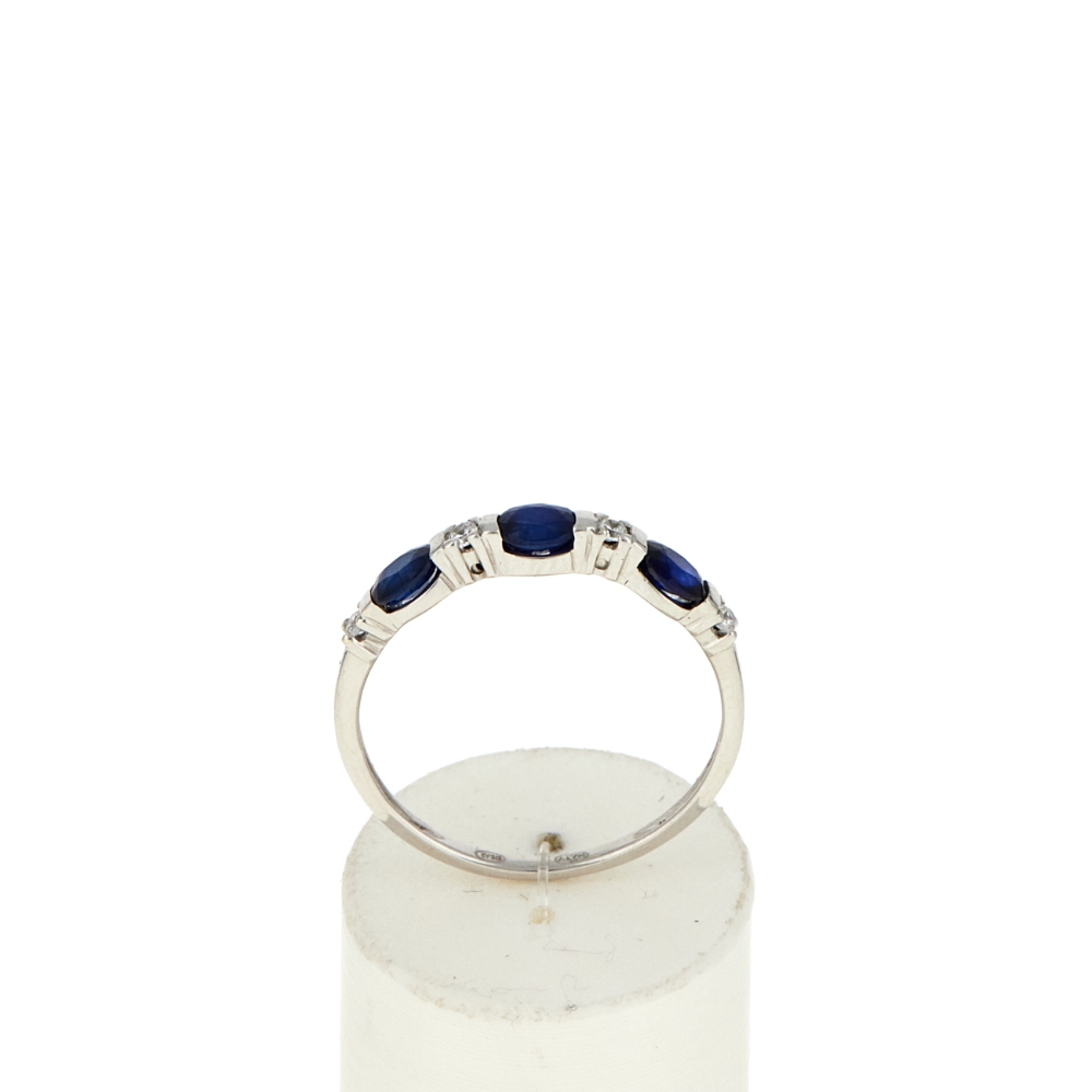 Bague or 375 blanc saphirs et zirconias - vue 360