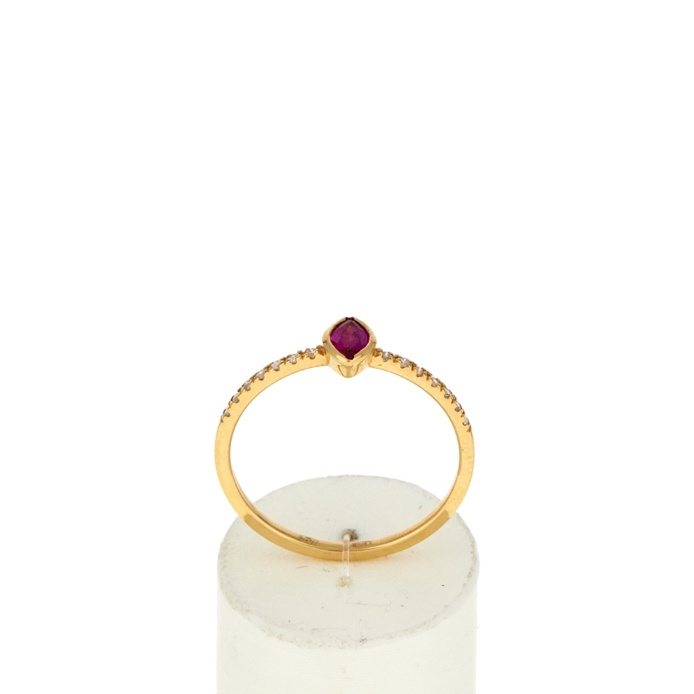 Bague or 750 jaune rubis et diamants - vue 360