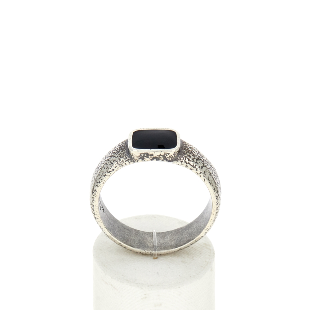 Bague argent 925 pierre synthétique noire - vue 360