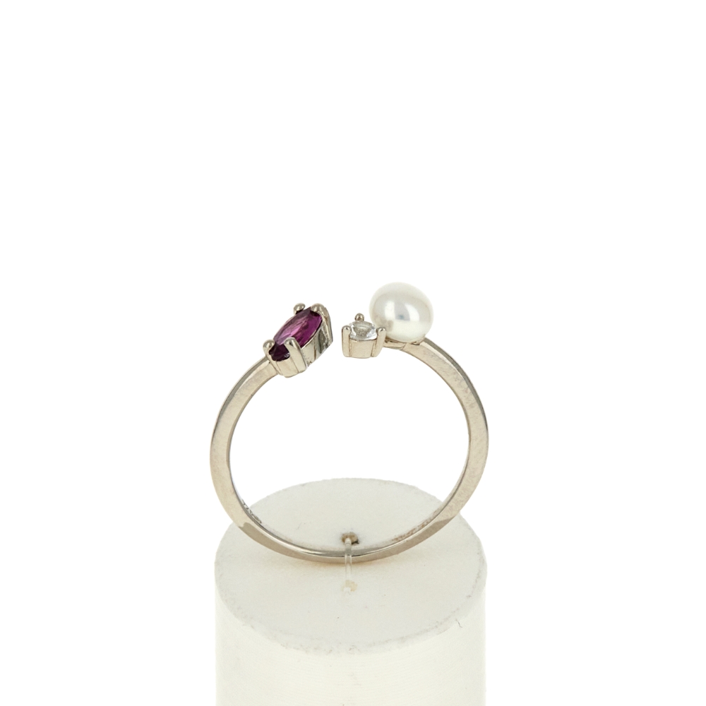 Bague argent 925 perle de Chine grenat rhodolite et topaze blanche - vue 360