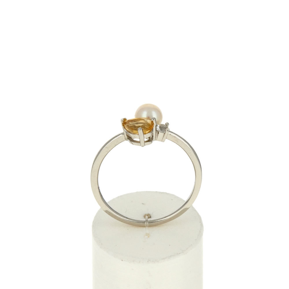 Bague argent 925 perle de Chine citrine et topaze blanche - vue 360