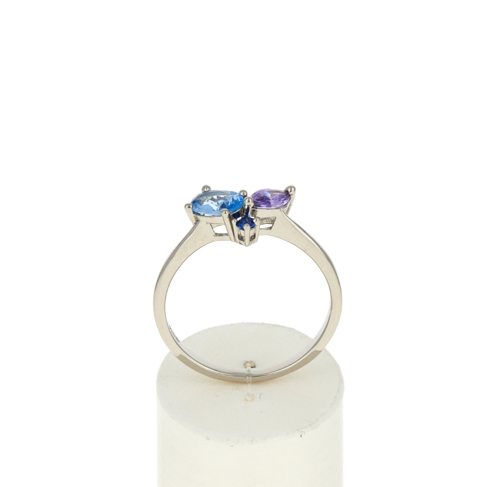 Bague argent 925 pierres synthétiques bleues et violettes - vue 360