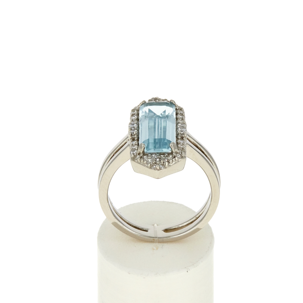 Bague argent 925 quartz bleu synthétique et zirconias - vue 360