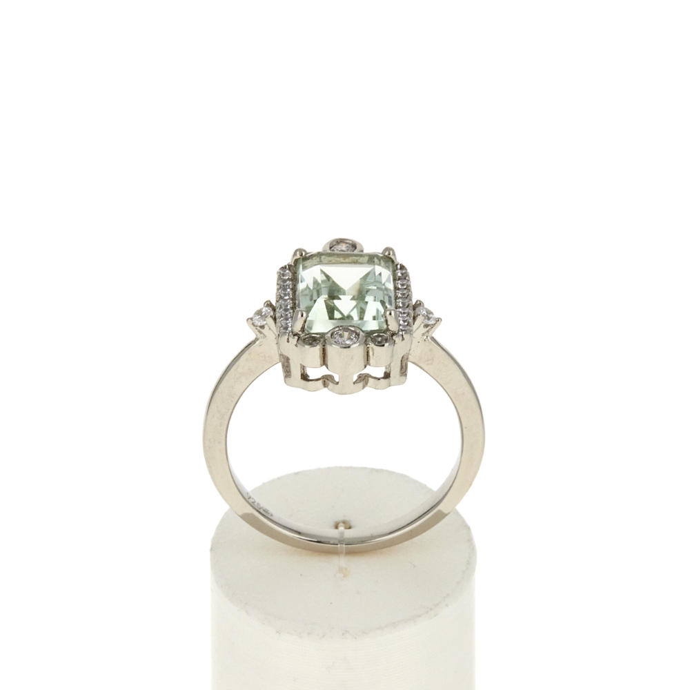 Bague argent 925 quartz vert et zirconias - vue 360