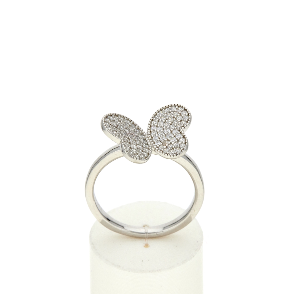Bague argent 925 motif papillon et zirconias - vue 360