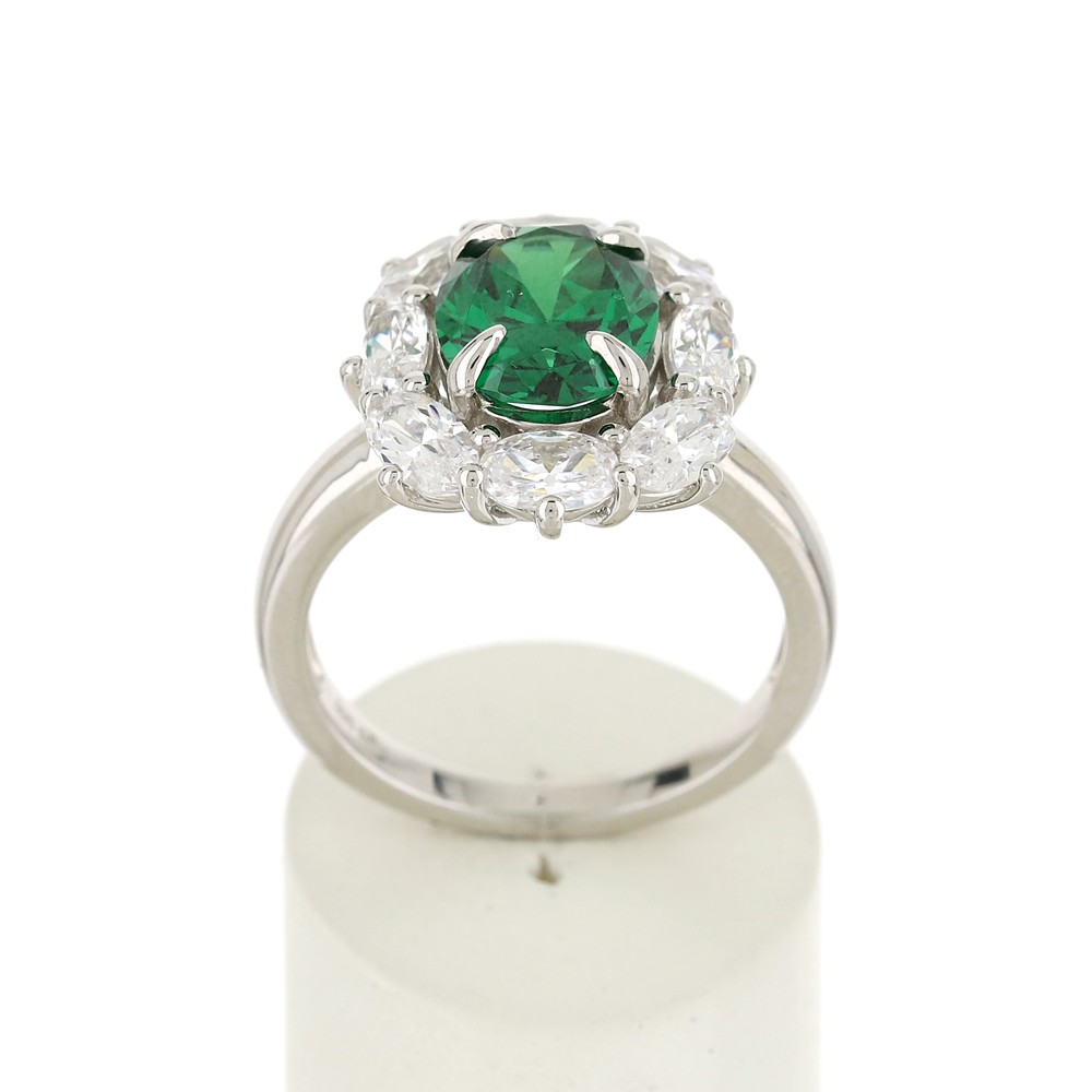 Bague argent 925 zirconia ovale vert et zirconias blancs - vue 360